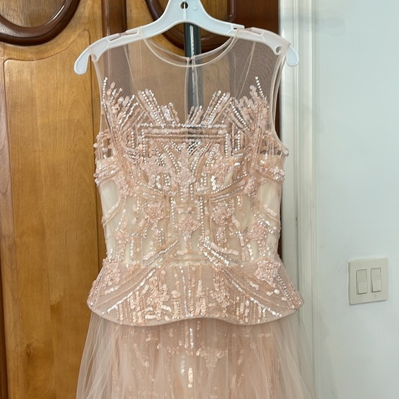 MONIQUE LHUILLIER – SPRING 2015 – BEFORE SUNRISE COLLECTION PINK BEADED GOWN - Picture 7 of 14
